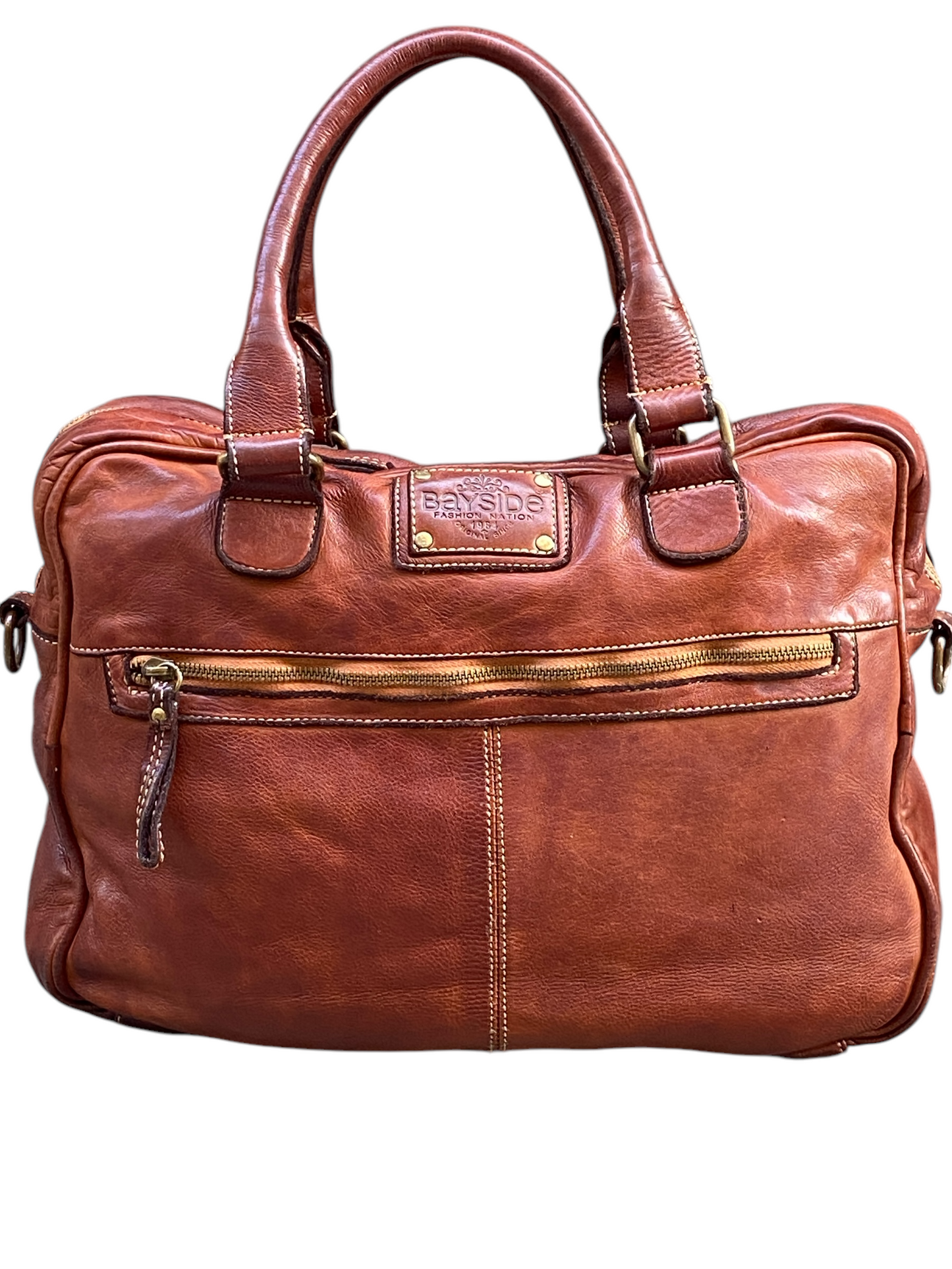 BAYSIDE Borsa a due manici in cuoio vintage con intreccio