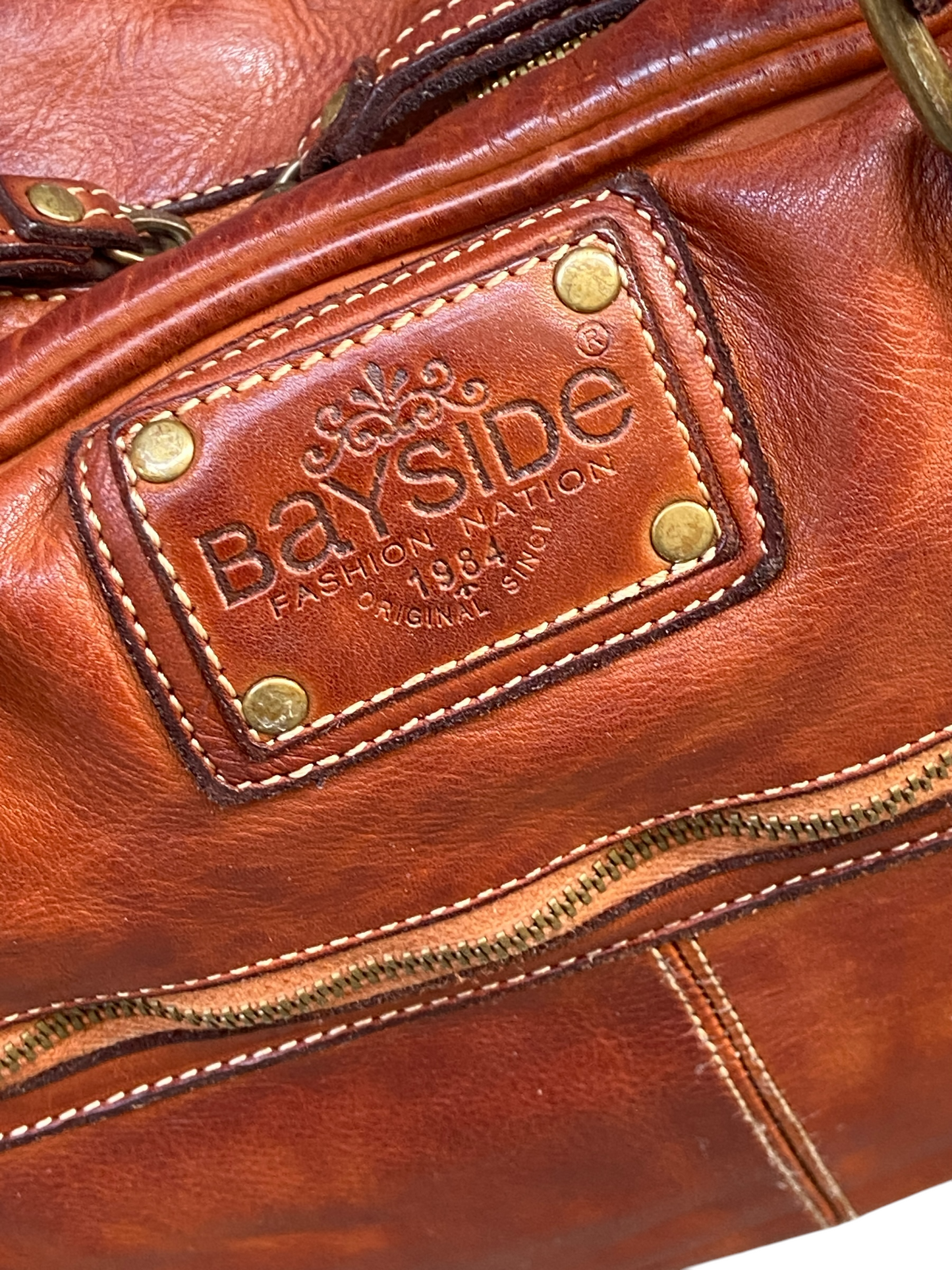 BAYSIDE Borsa a due manici in cuoio vintage con intreccio